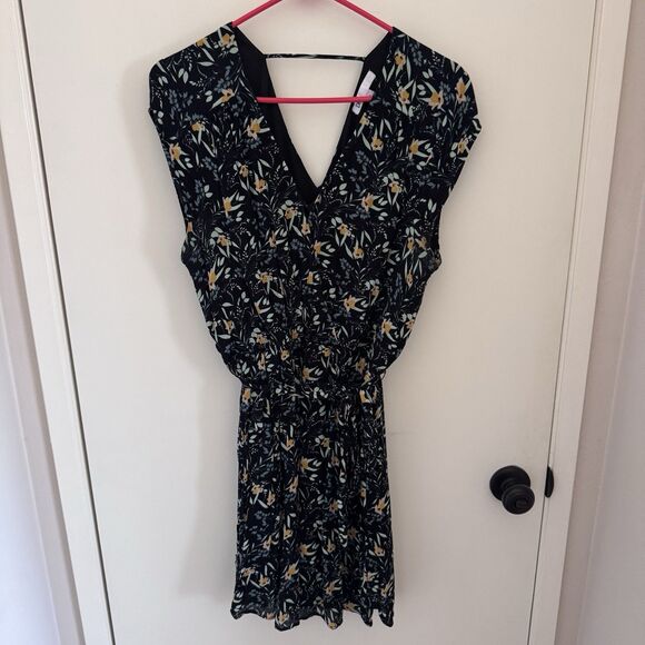 DR2 by Daniel Rainn Womens Blue Floral Mini Dress Size Large Tie Waist Flowers - Picture 1 of 10